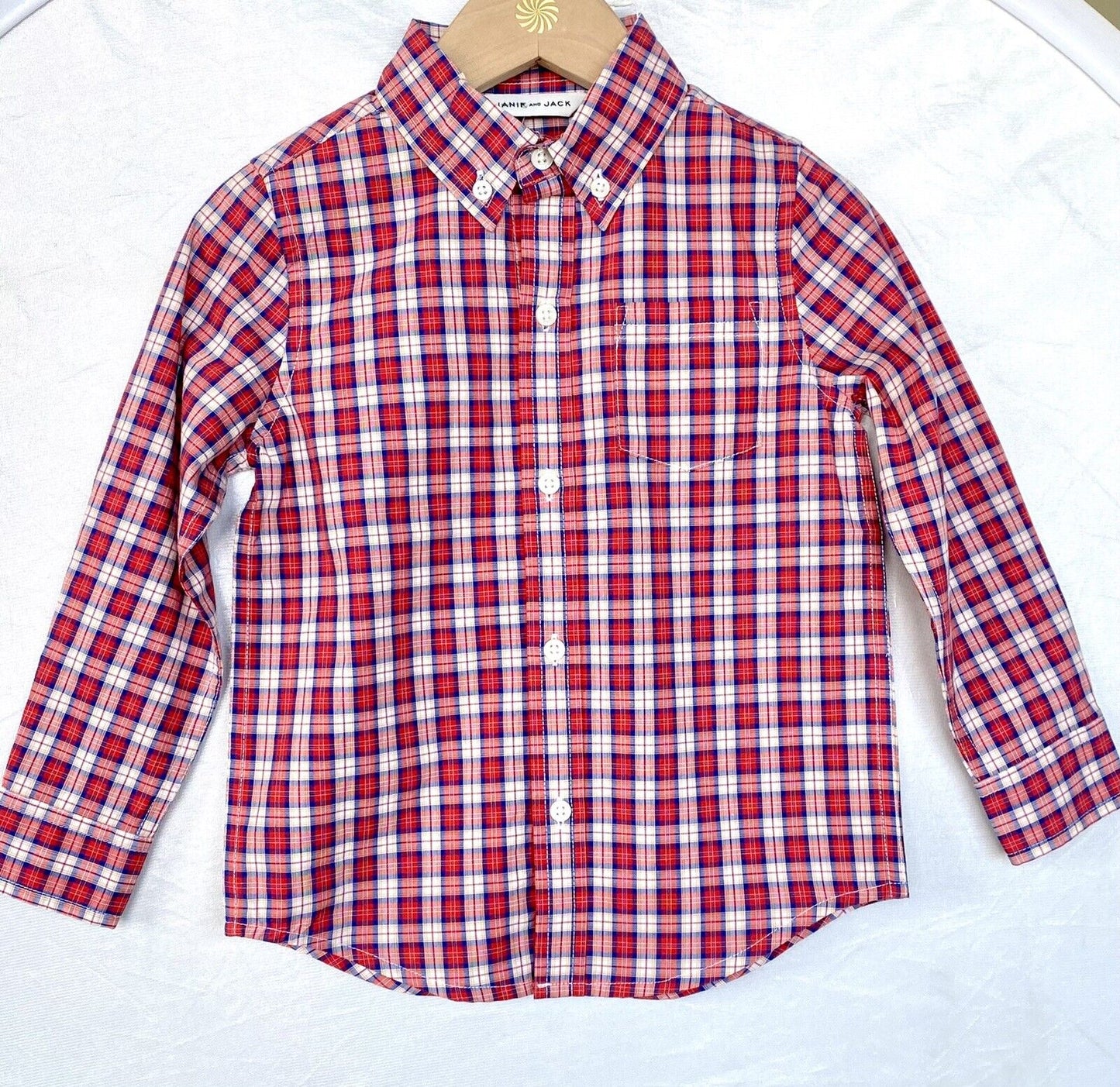 Janie And Jack Red And Blue Plaid LS Shirt Age 3 Retail $35 Price $25 NEW