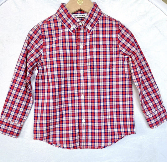 Janie And Jack Red And Blue Plaid LS Shirt Age 3 Retail $35 Price $25 NEW