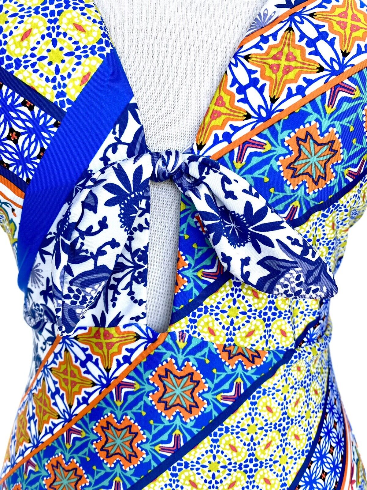 Nanette Lepore Patchwork Goddess Plunge Swimsuit NWT Sz 4 Retail $142 Price $49