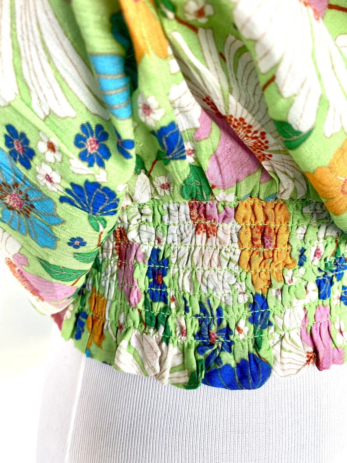 Rose and Olive green smocked Waist flutter sleeve top Price $46 XS