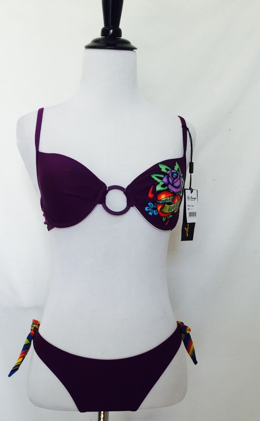 Envya Purple Bikini.Rose Heart Picture NWT Size S. PRICE $28
