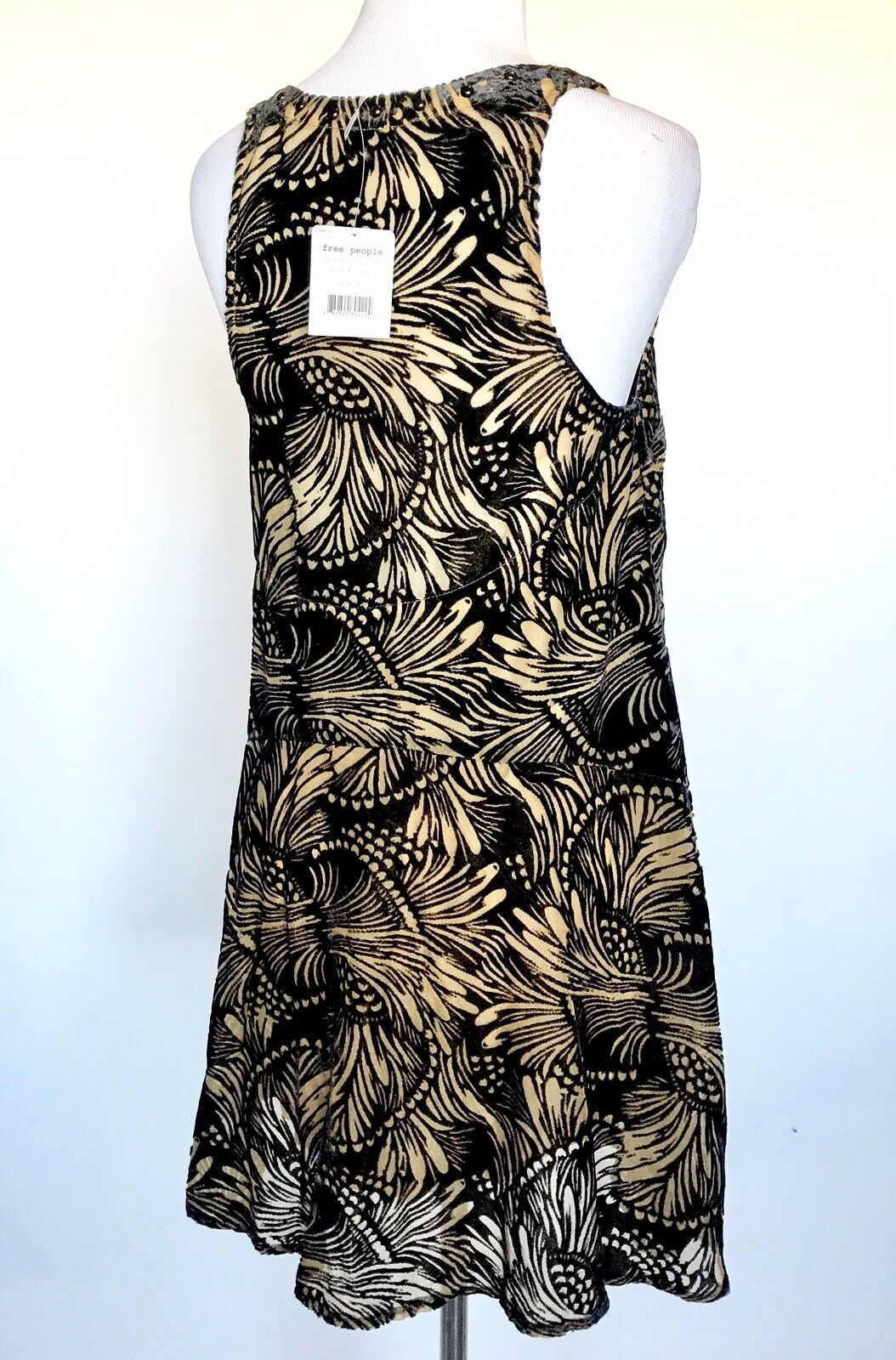 Free People Burnout Velvet Minidress XS Black & Tan Retail $148 Price $46