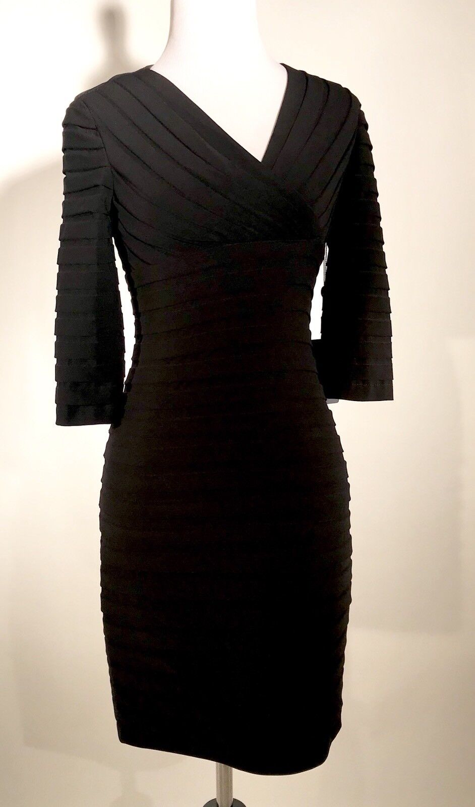 Adrianna Papell Black Banded Stretch Dress NWT Size 0P Price $76
