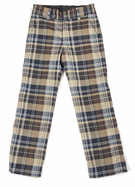 Janie And Jack Tan Brown &Navy Plaid Pants 12-18 M NWT Retail $59 Price $32