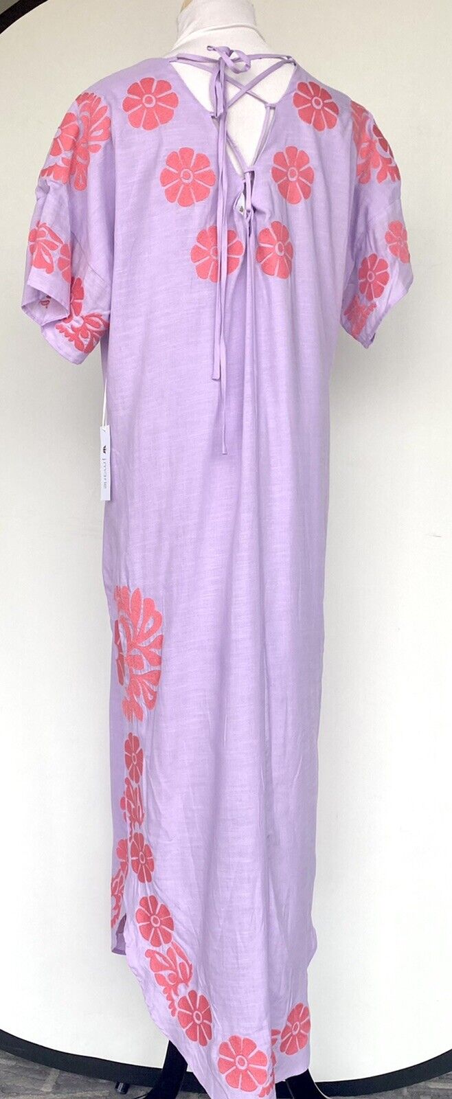 NWT J Marie embroidered Lilac Linen mix Kaftan Dress S Retail $136 Price $69