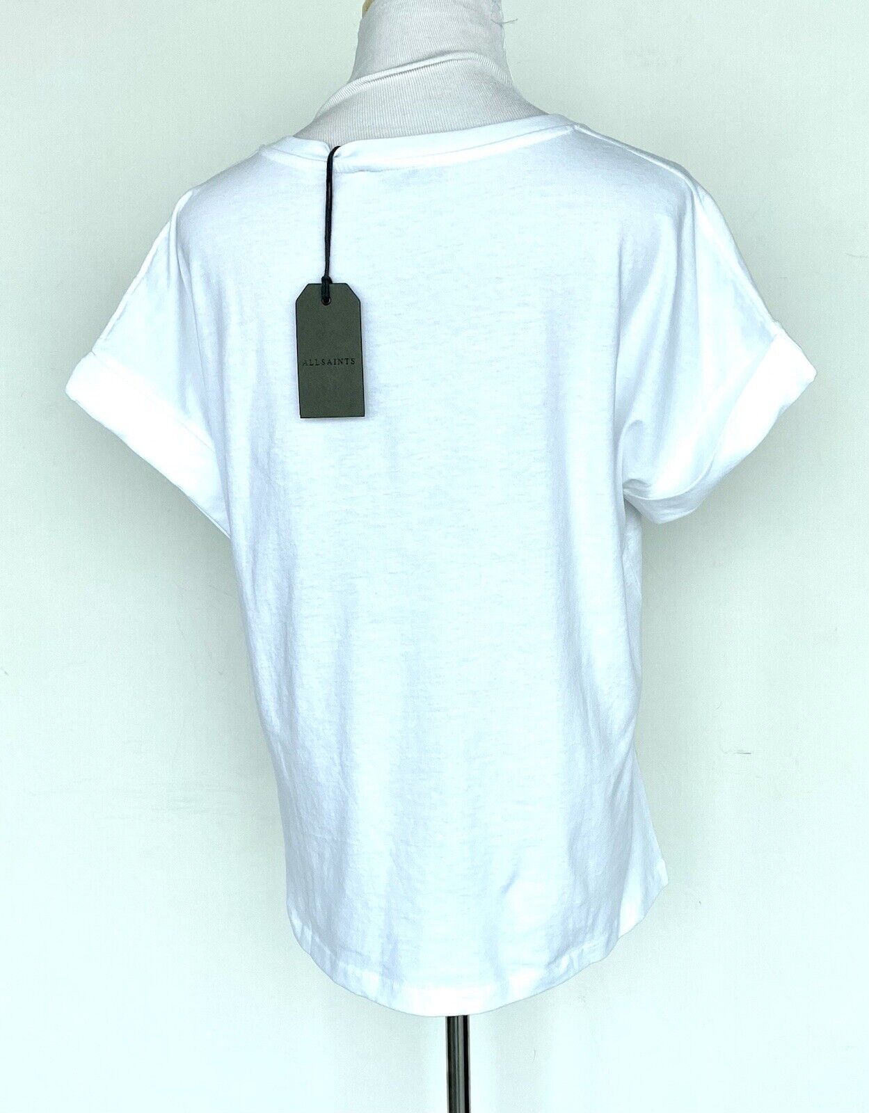 AllSaints Zebura Imogen Boy Tee NWT Price $39 Size XS/ S Roll Sleeve White