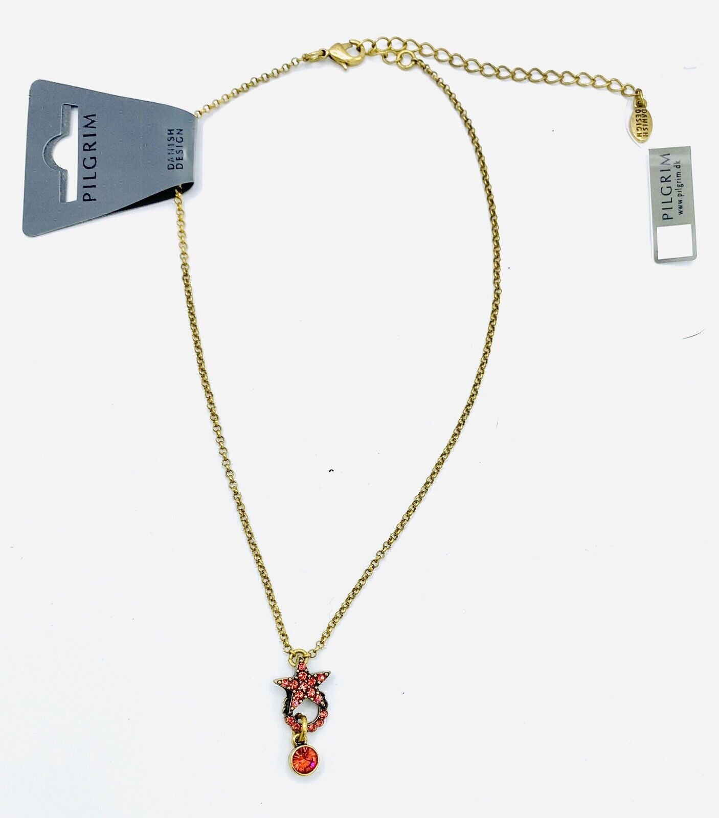 PILGRIM SWAROVSKI CRYSTAL GOLD PLATED Coral Red Star Necklace. PRICE $16