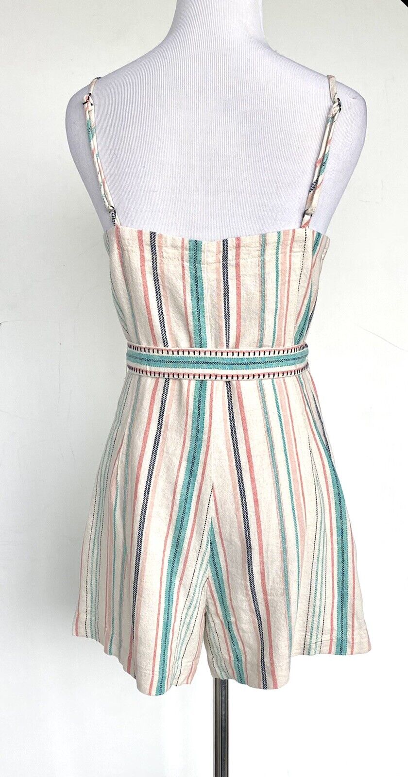Splendid La Paz Twill Stripe Romper Retail $148 Price $59 NWT XS Linen Mix