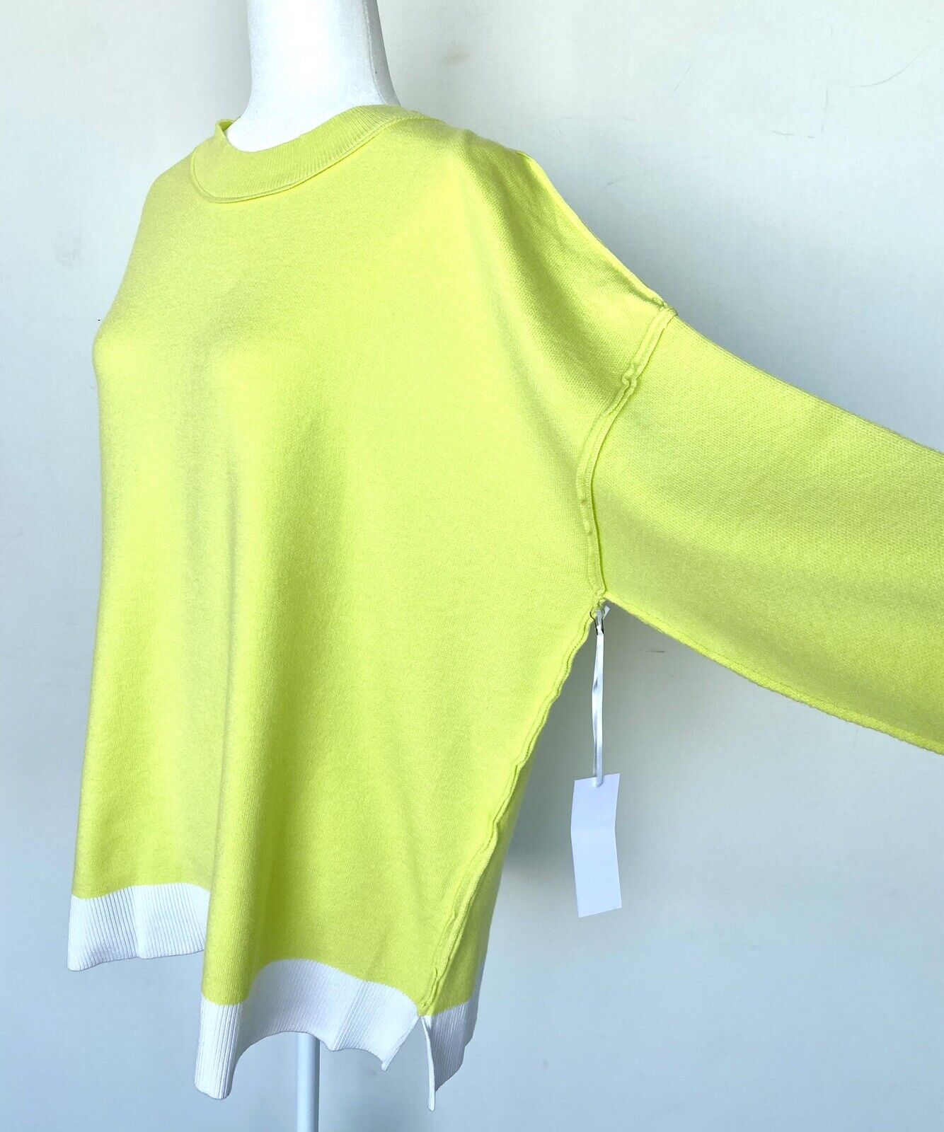 J Marie Timber Sweater Oversized size S Retail $110 Price $55 Lime Green White