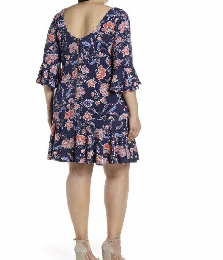 Eliza J Bell Sleeve Scoop Back Floral Dress Retail $128 Price $64 20W NWT