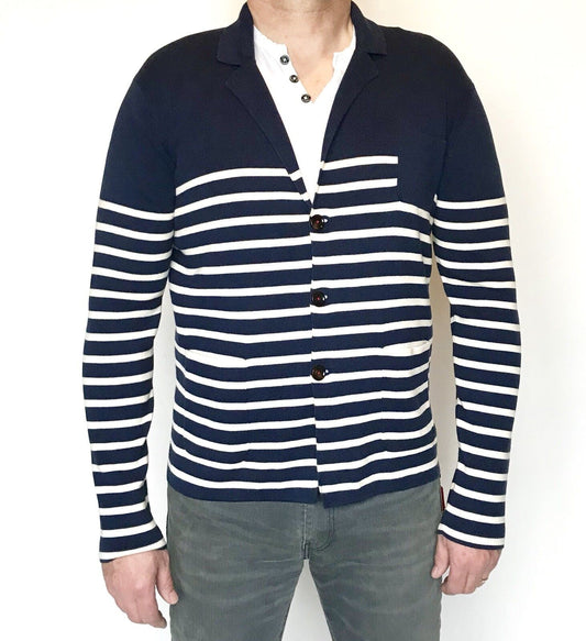 Carolina Herrera Navy Blue & White Cardigan Retail $220  Price $148 NWT Size XL