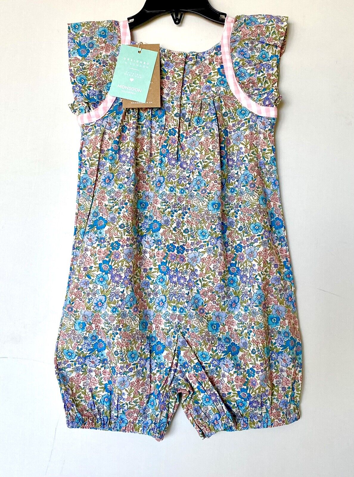 Monsoon London Ditzy Print Gingham Trim Romper 12-18 M Price $32.50