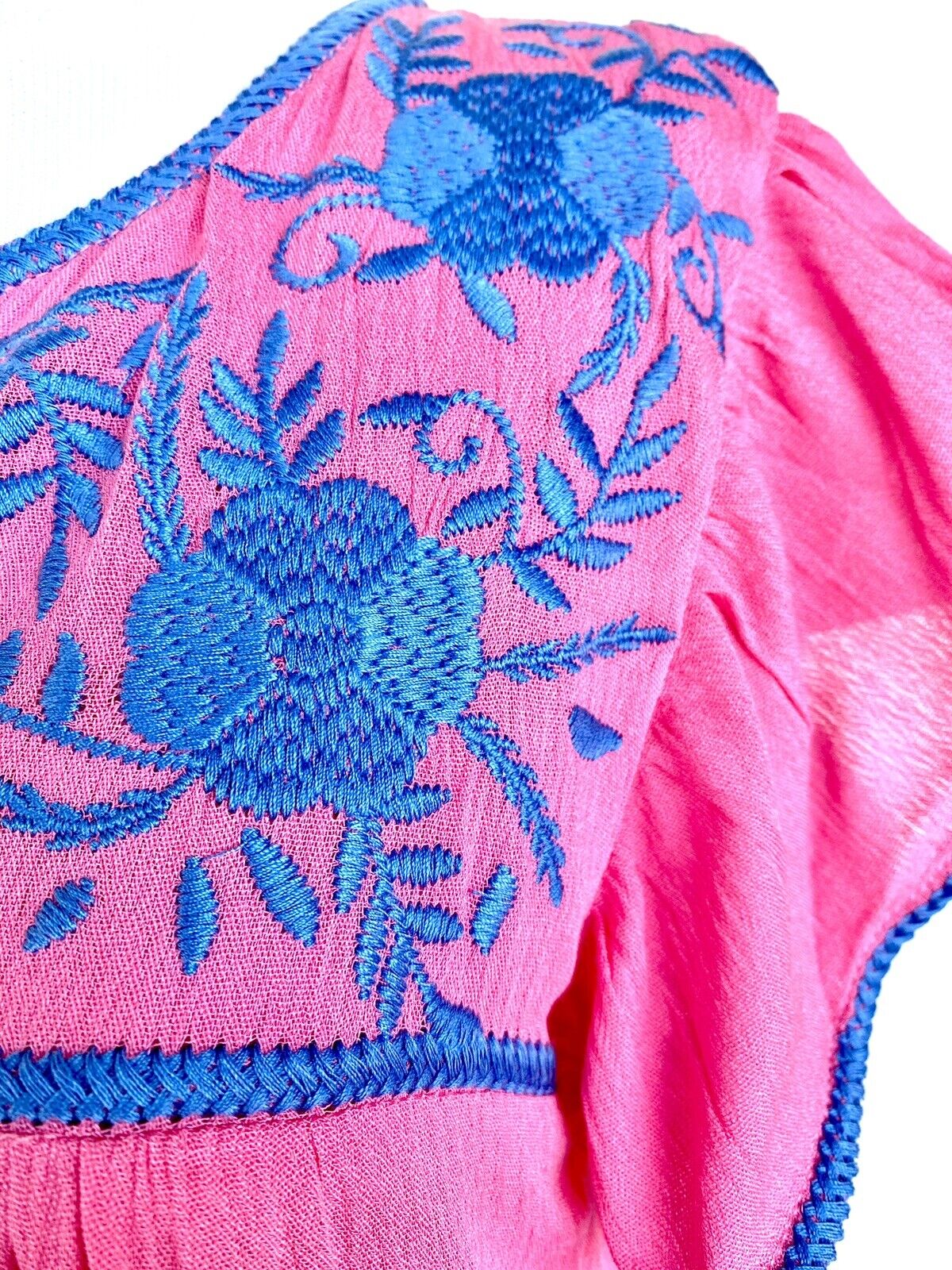 NWT J Marie embroidered Pink & Blue maxi Dress S Retail  $118 Price $69