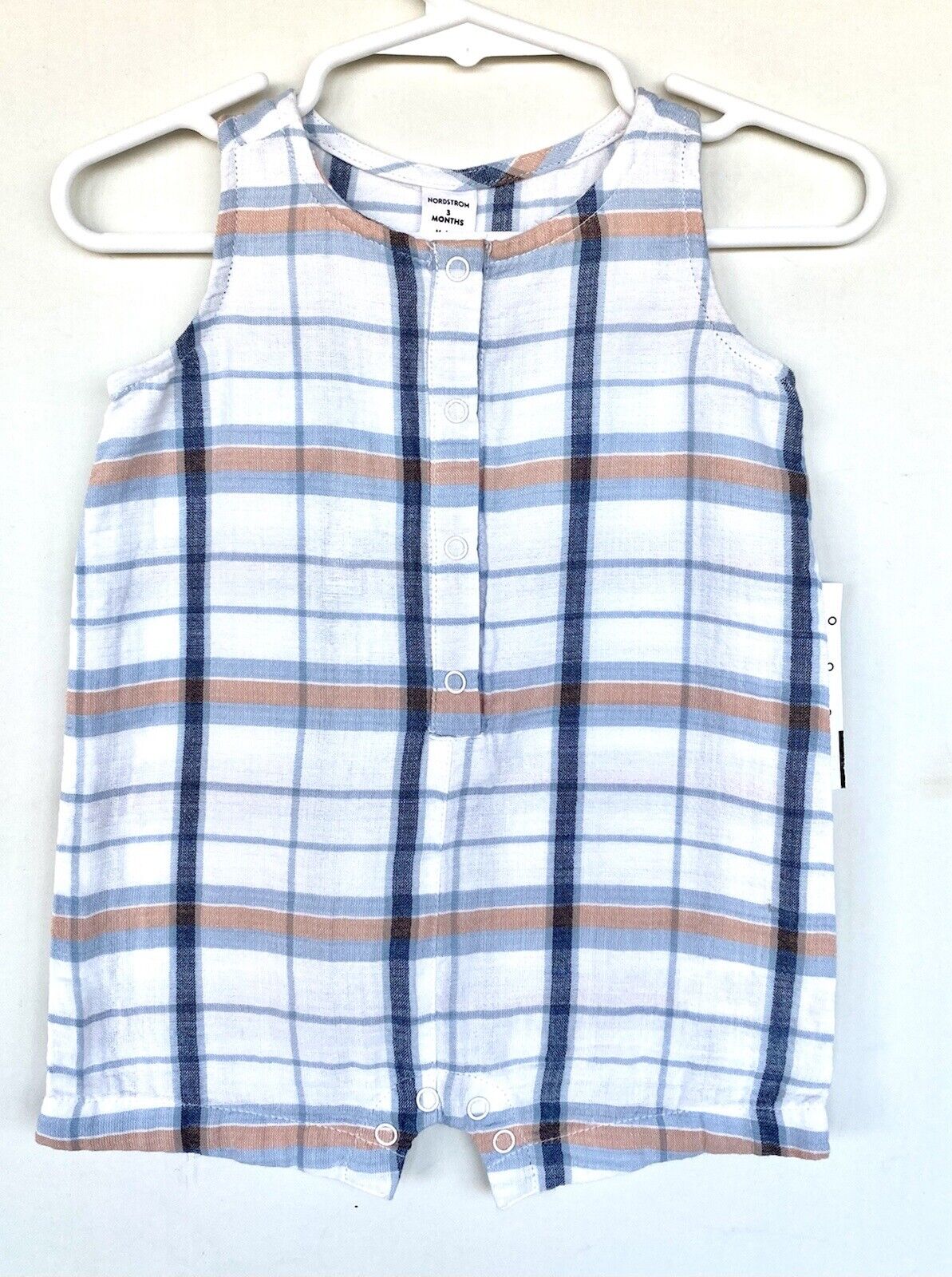Nordstrom baby Check Cotton Romper Retail $35 NWT Price $22 3 Months