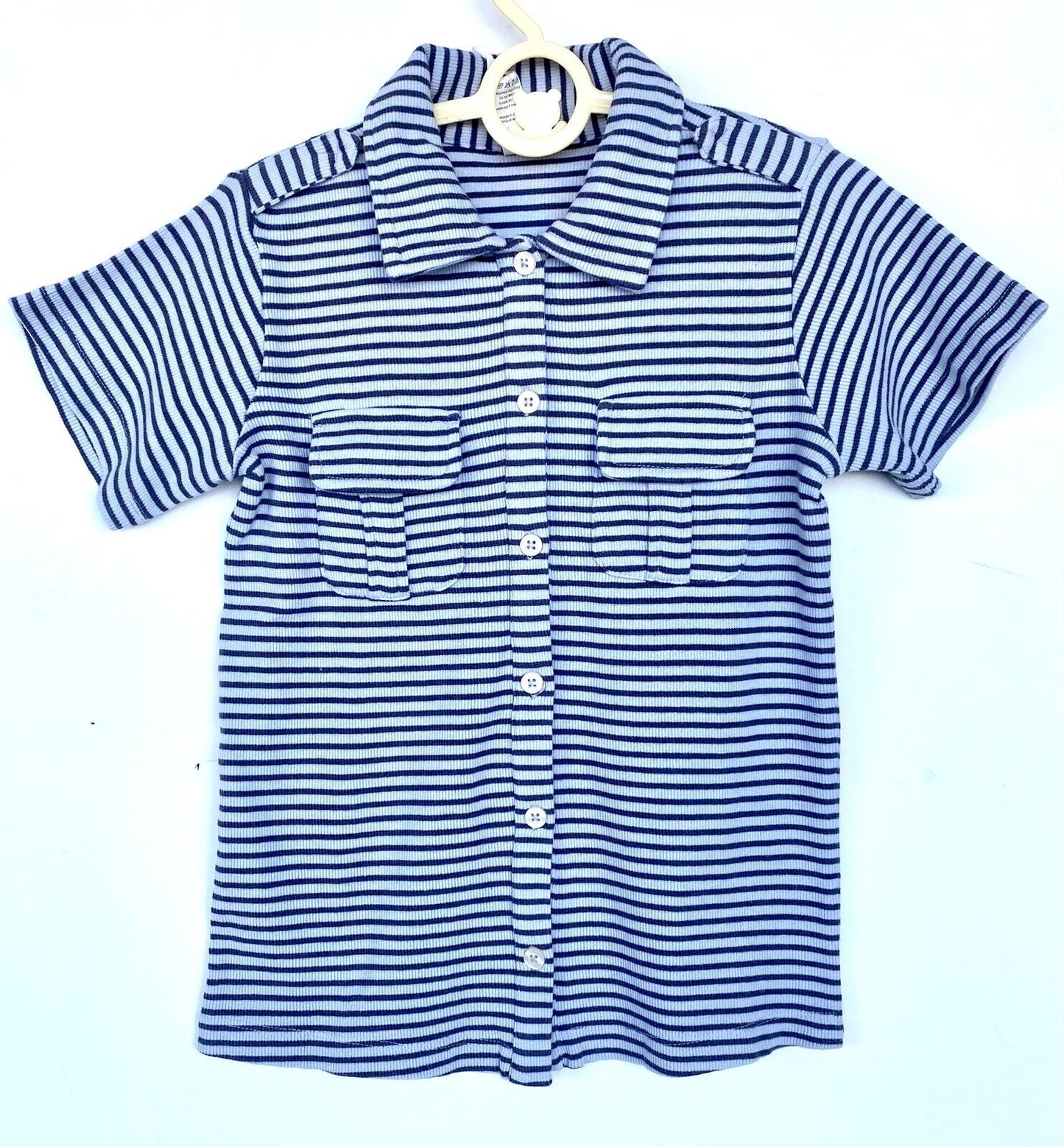 Kate Quinn Organic Cotton SS Collared Ribbed Shirt $28 Blue Ombre Age 6