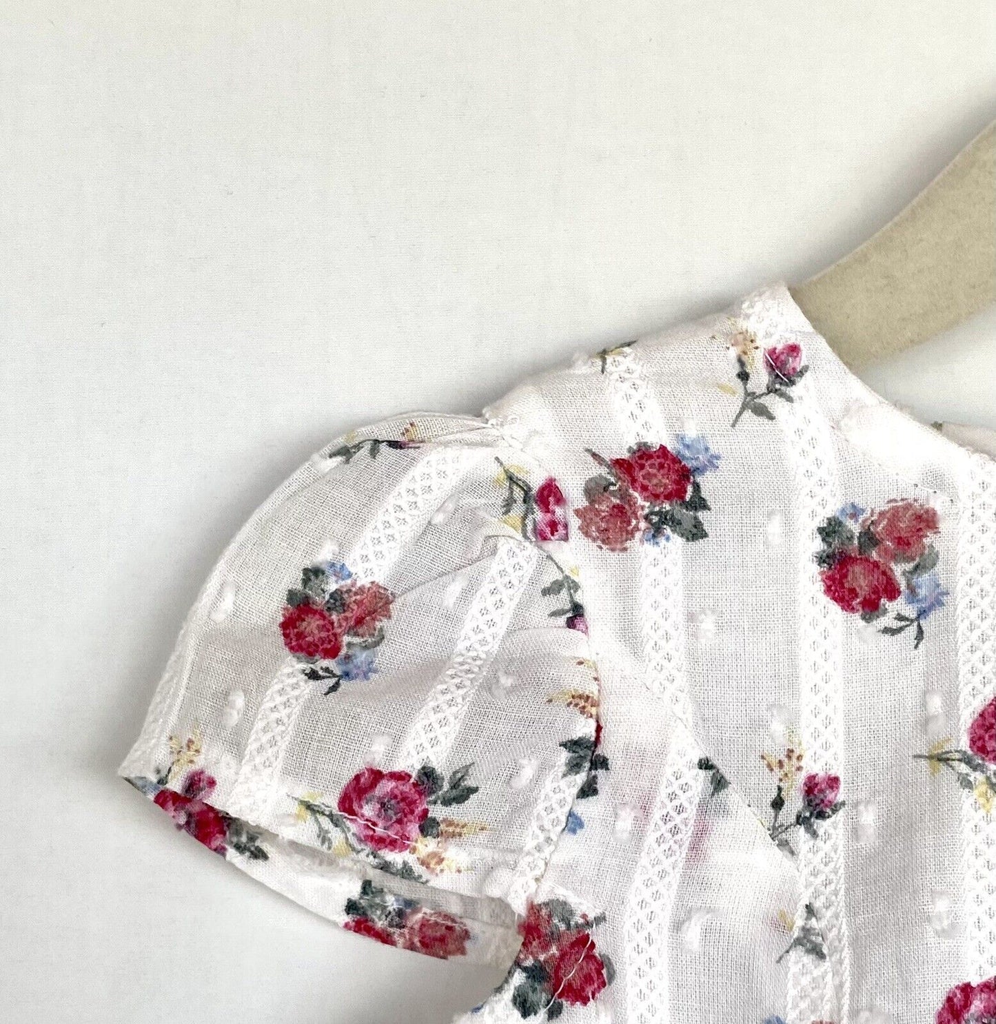 Monsoon London Rose Bow Dress Embroidery 0-3M Stitched Stripe Price $35