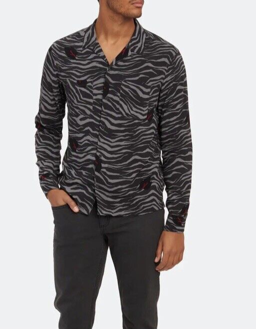 AllSaints Lazaro LS Shirt  Retail $128 NWT Price $69 Size S Black Grey