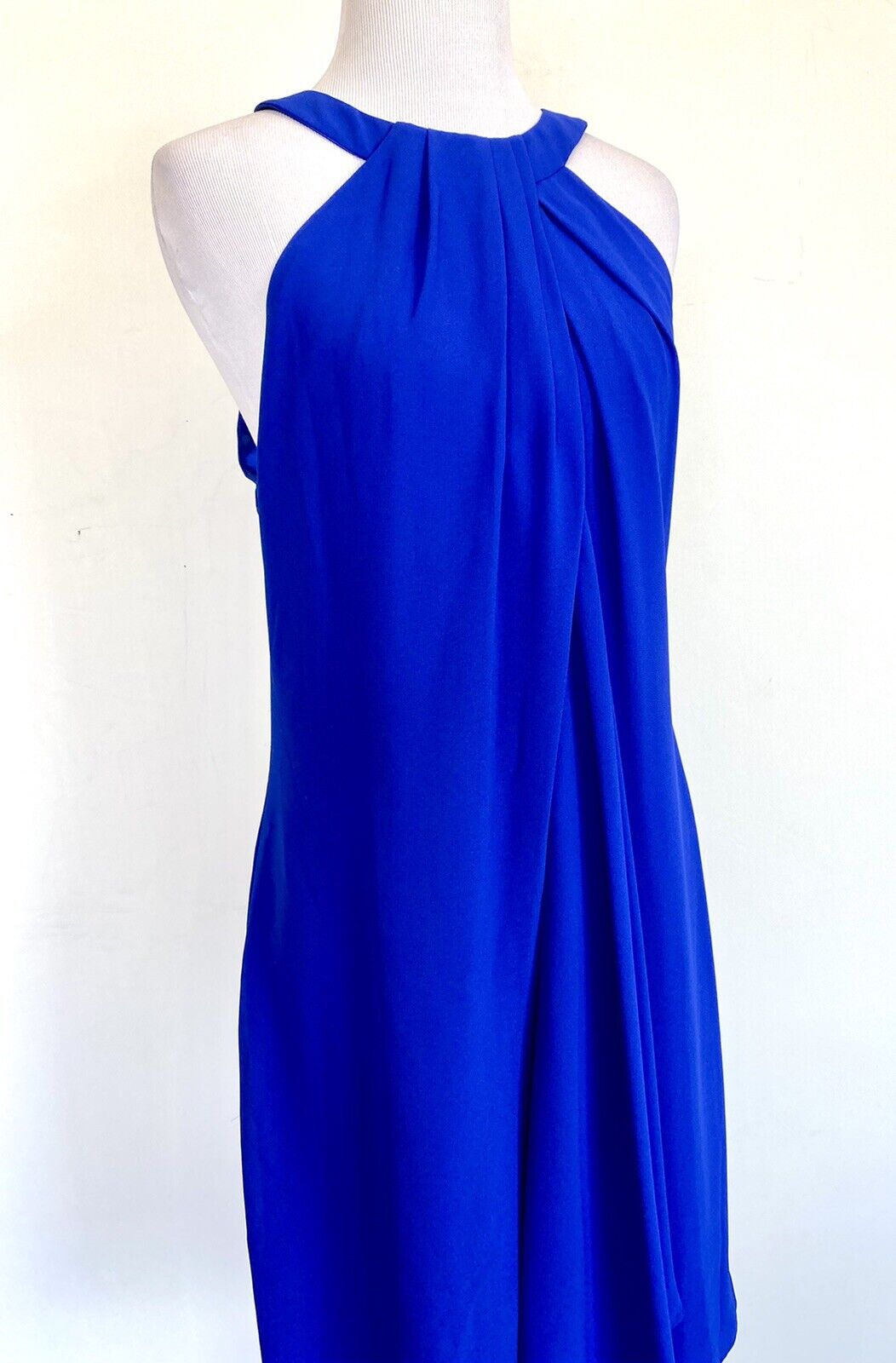 Badgley Mischka cobalt Blue drape neck dress. Retails $365 Price $98 NWT Size 10