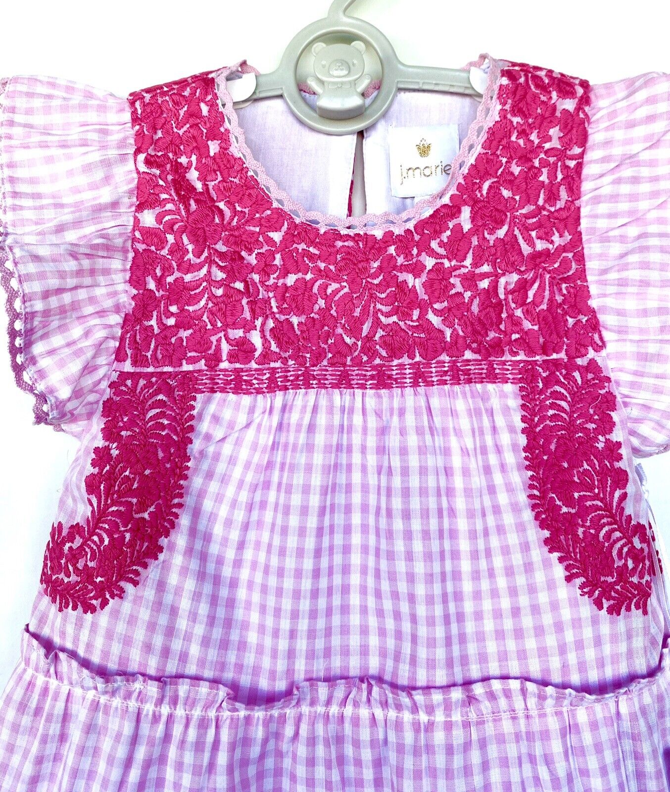 J Marie embroidered Dorothy Dress 5T Retail $102 Price $49 Gingham Pink