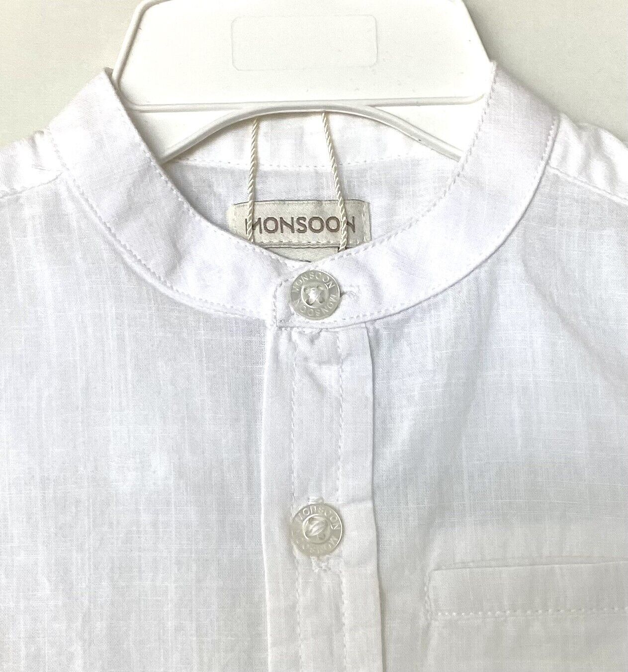 Monsoon London Nehru White Cotton Long Sleeve Shirt 6-12 M  Price $32