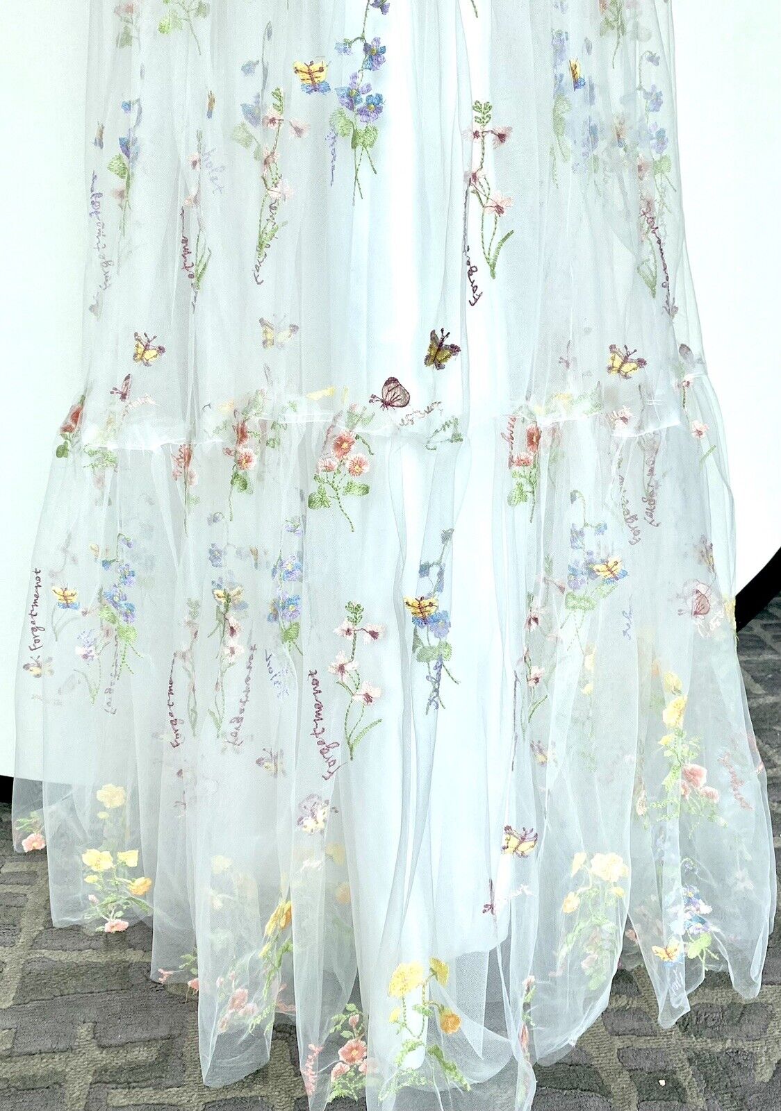 White Net embroidered Ruched Bodice With Lace Up Back size 4 price $130