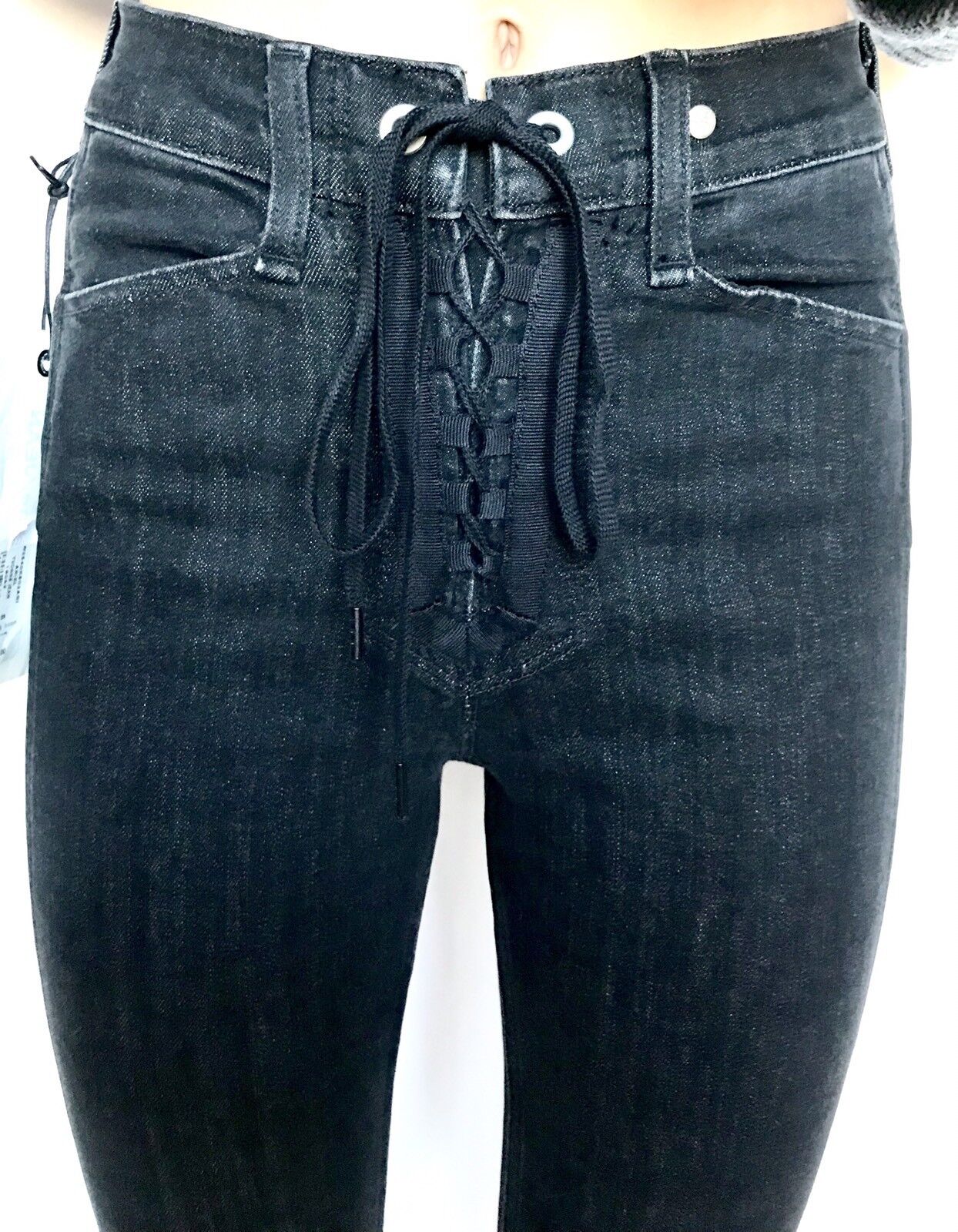Rag & Bone Ariel Yvonne Lace Up Jeans. Sz 25 Retail $295 Price $124 NWT Black