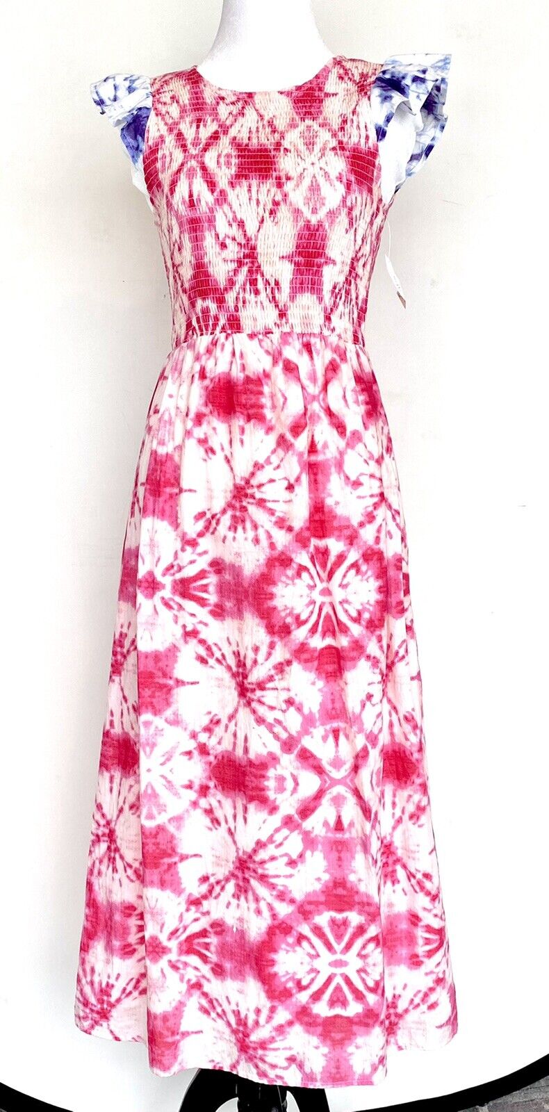 The Impeccable Pig Pink Smocked Bodice Midi Dress Retail $98 Price $49 XSmall
