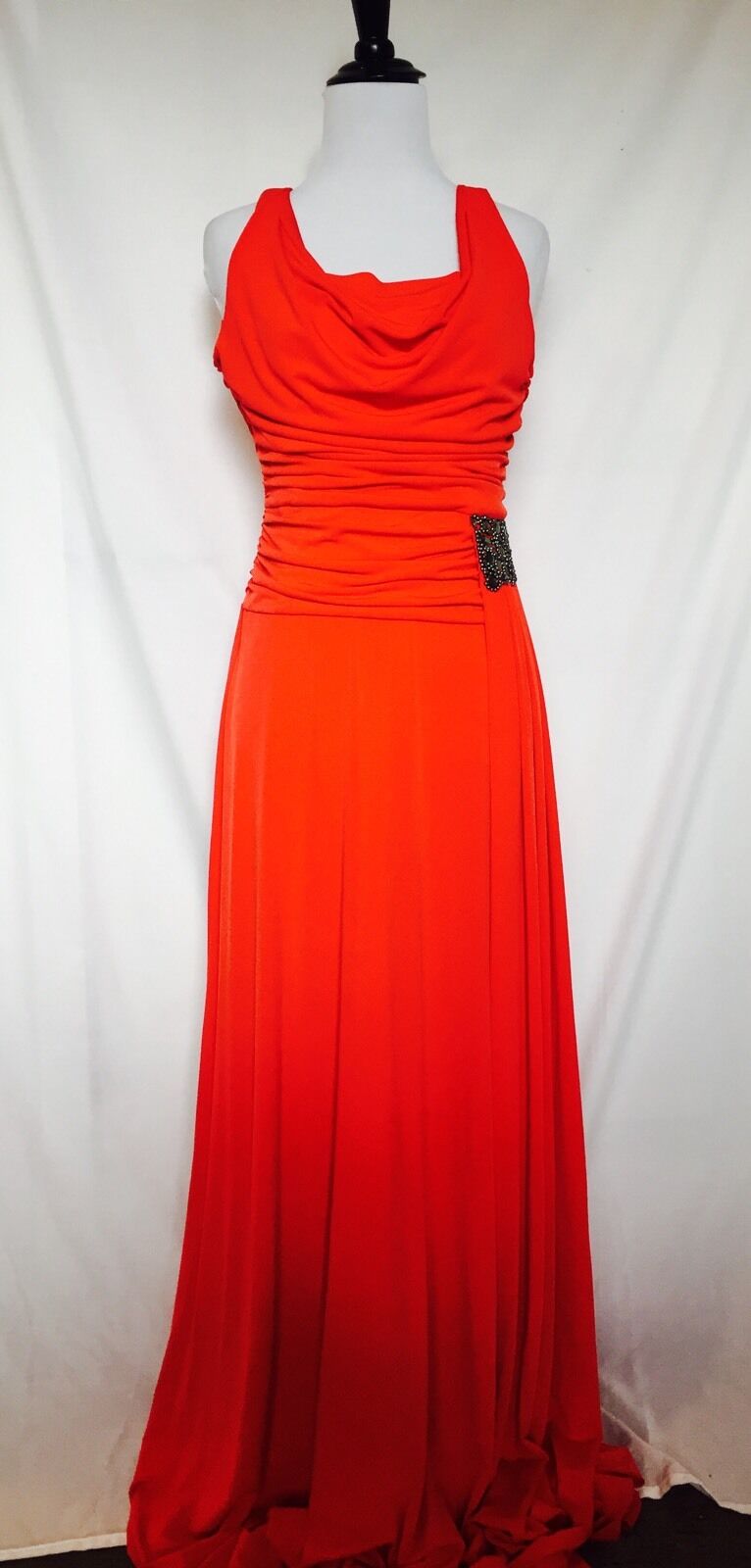 ELFE Orange Long Formal Prom DRESS.Diamante Beaded detail NWT SIZE M EURO 40 $45