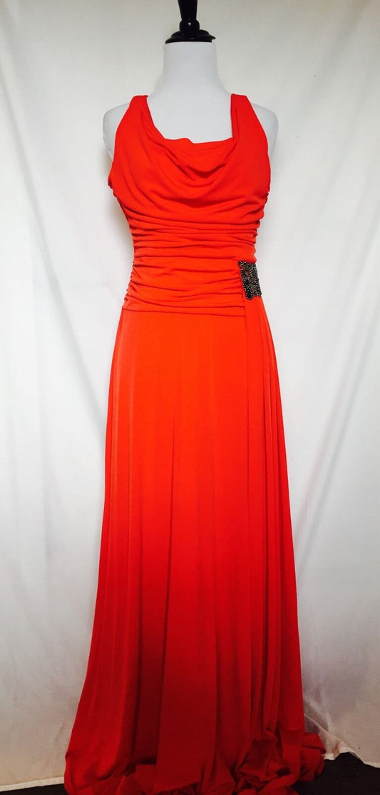 ELFE Orange Long Formal Prom DRESS.Diamante Beaded detail NWT SIZE M EURO 40 $45
