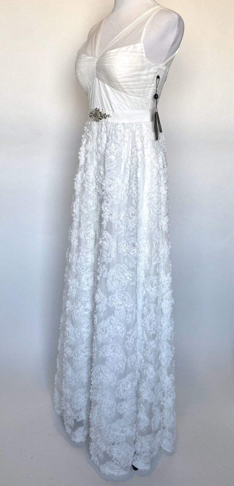 Adrianna Papell White Mesh Neck Wedding Dress NWT Size 6 Retails $299 Price $175