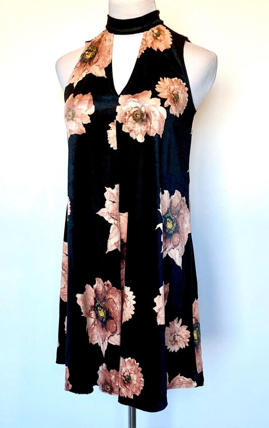 Little Black Floral Velvet Choker Dress XS Retail $88 Price $34 NWT