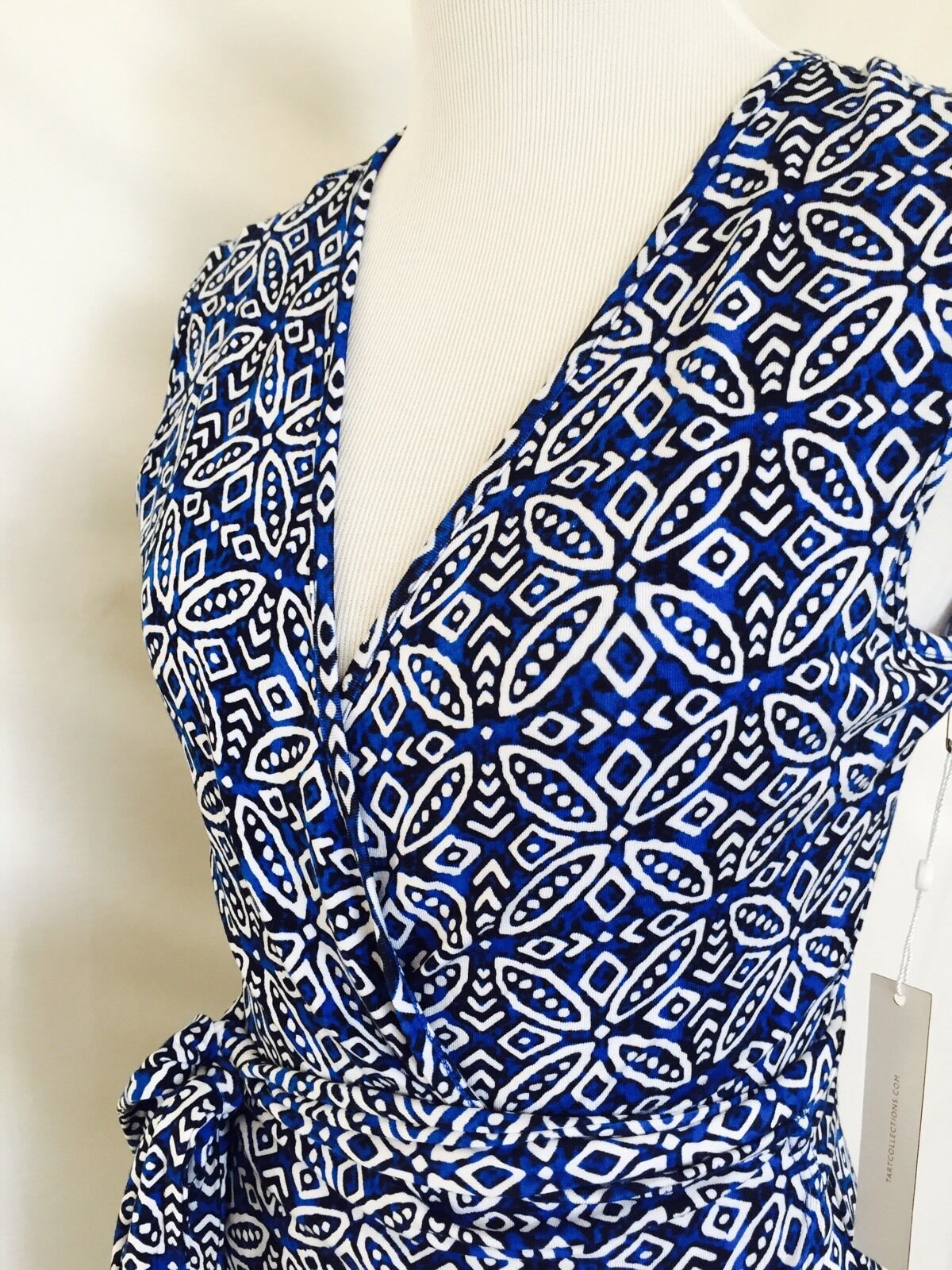 Tart Collections Wrap Dress Blue Black  & White Print NWT Retails $127 Price $44