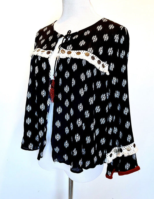Status By Chenault  Fringe Boho Open Front Jacket Retail $78 Price $33 NWT Sz M