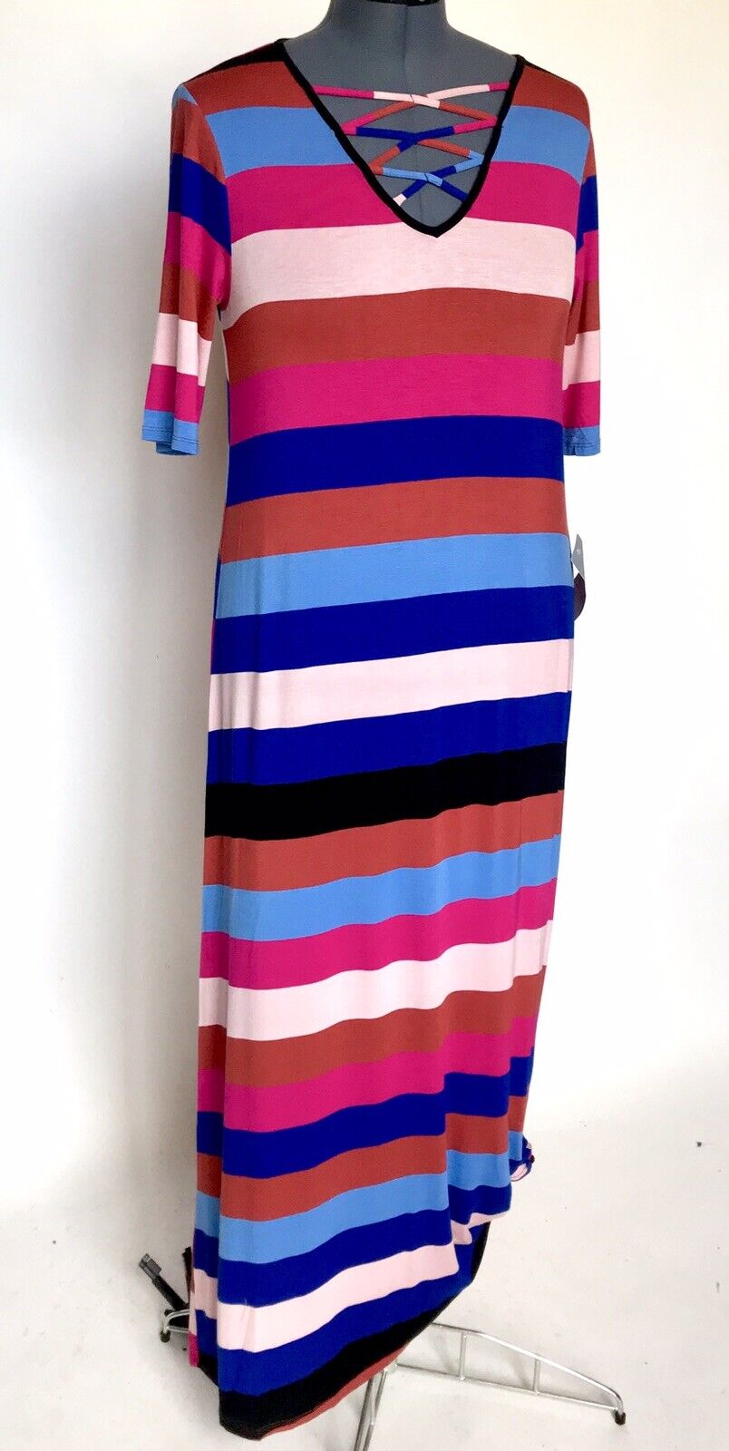 Spense Stripe Stretch Knot Hem Dress. Size L NWT Price $43