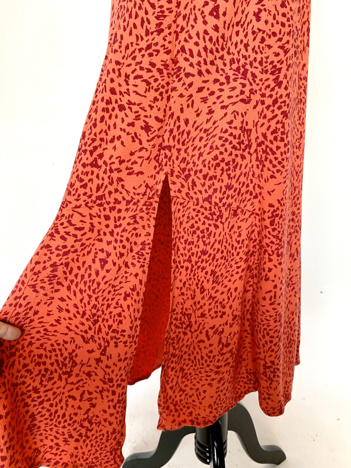 Free People Flame Red Boho Midi Dress Leopard Sz 0 Retail $168 Price $89 NWT