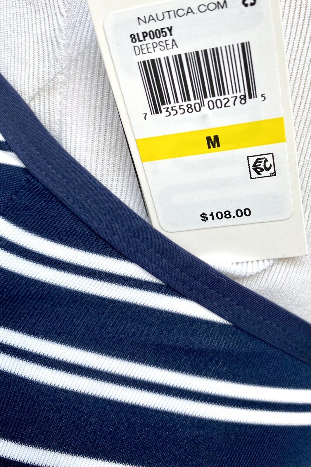 Nautical swimsuit stripe navy white Retails $108 Price $54 Size M Halter Neck