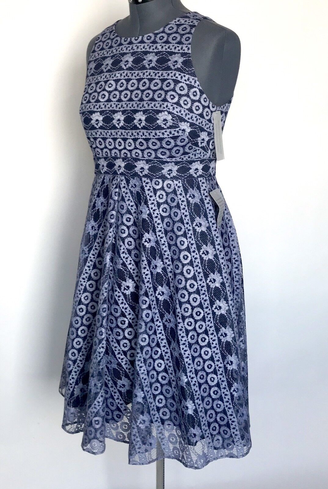 Eliza J Navy Blue & Lilac Lace Dress  NWT Retails $178 Price $69 Size 14P