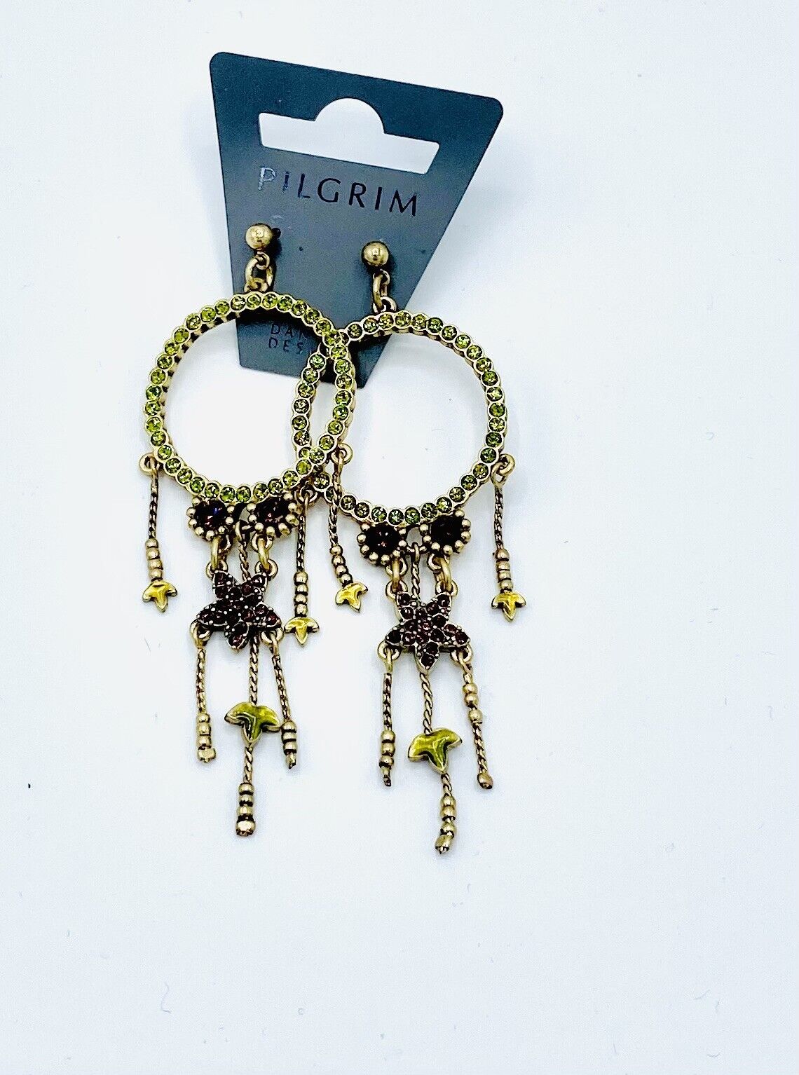Pilgrim 14 Carat Gold Plated Swarovski Crystal Enamel Lime Green Earrings $17