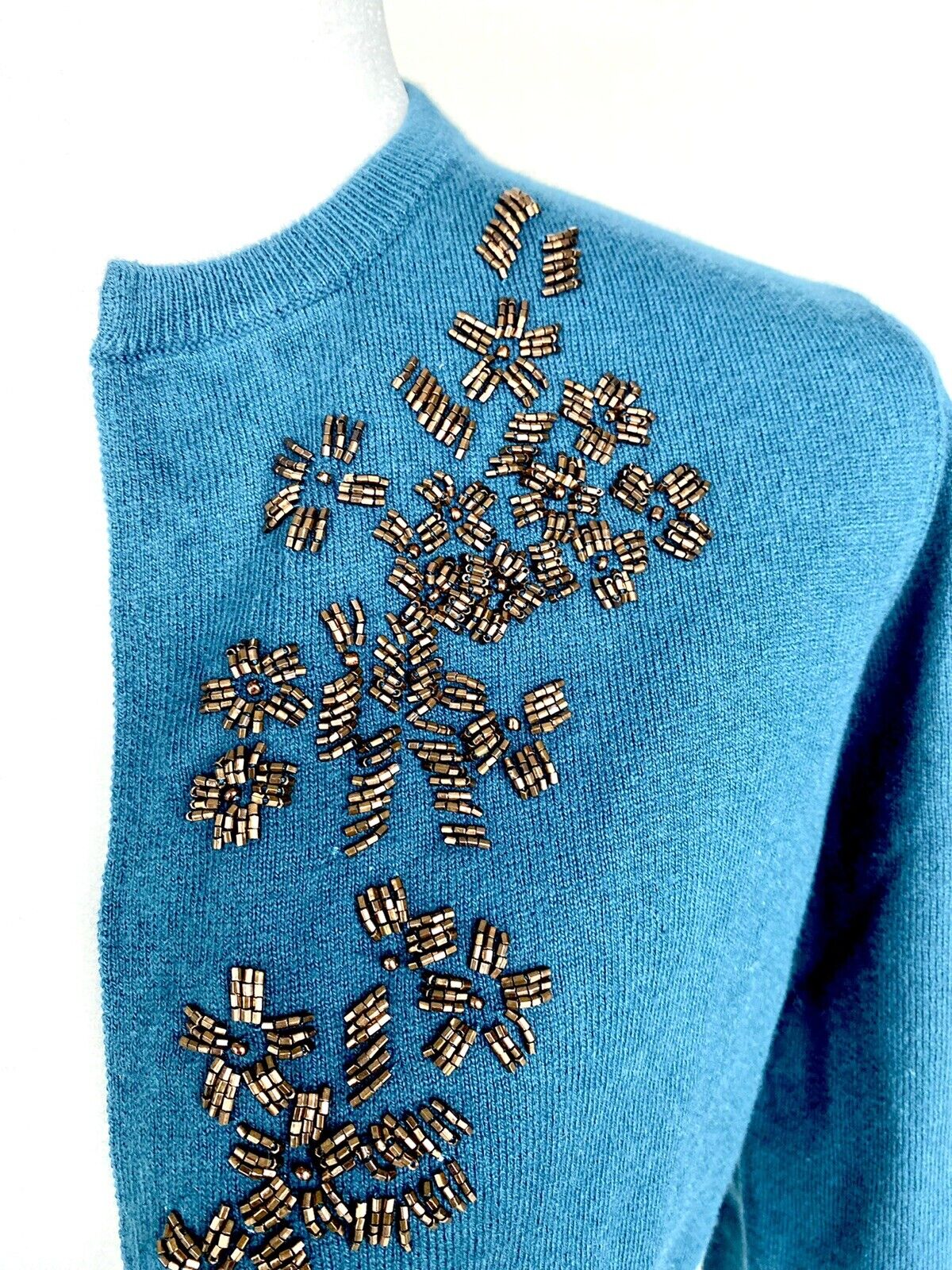 Sundance Beaded Cardigan Cotton Cashmere Mix Retail $158 Price $69 PS Teal NEW