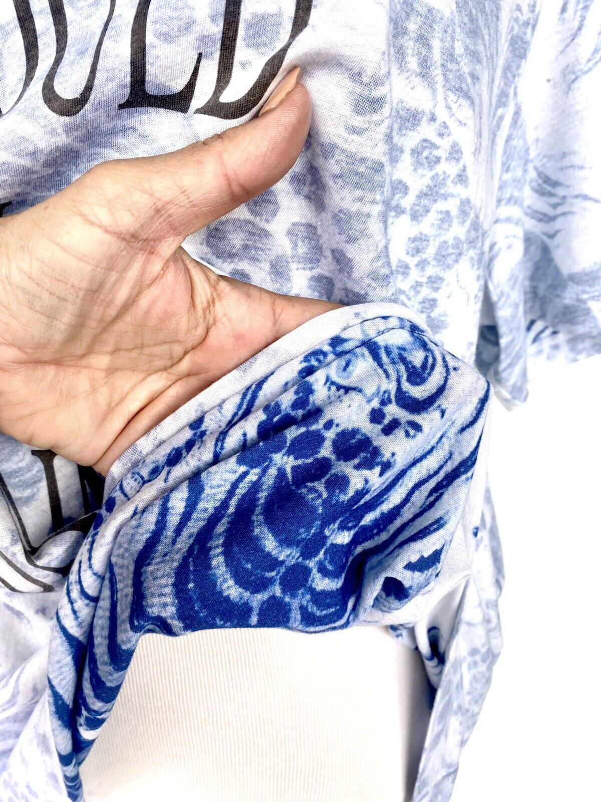 AllSaints Reverse Boyfriend Tee NWT Retails $69 Price $49.50 Size L Blue White