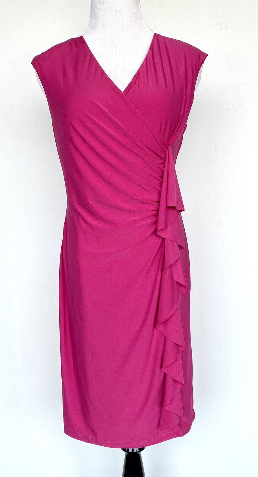Carmen Marc Valvo M Pink Stretch Ruffle Front Dress Retail $98 Price $56 NWT