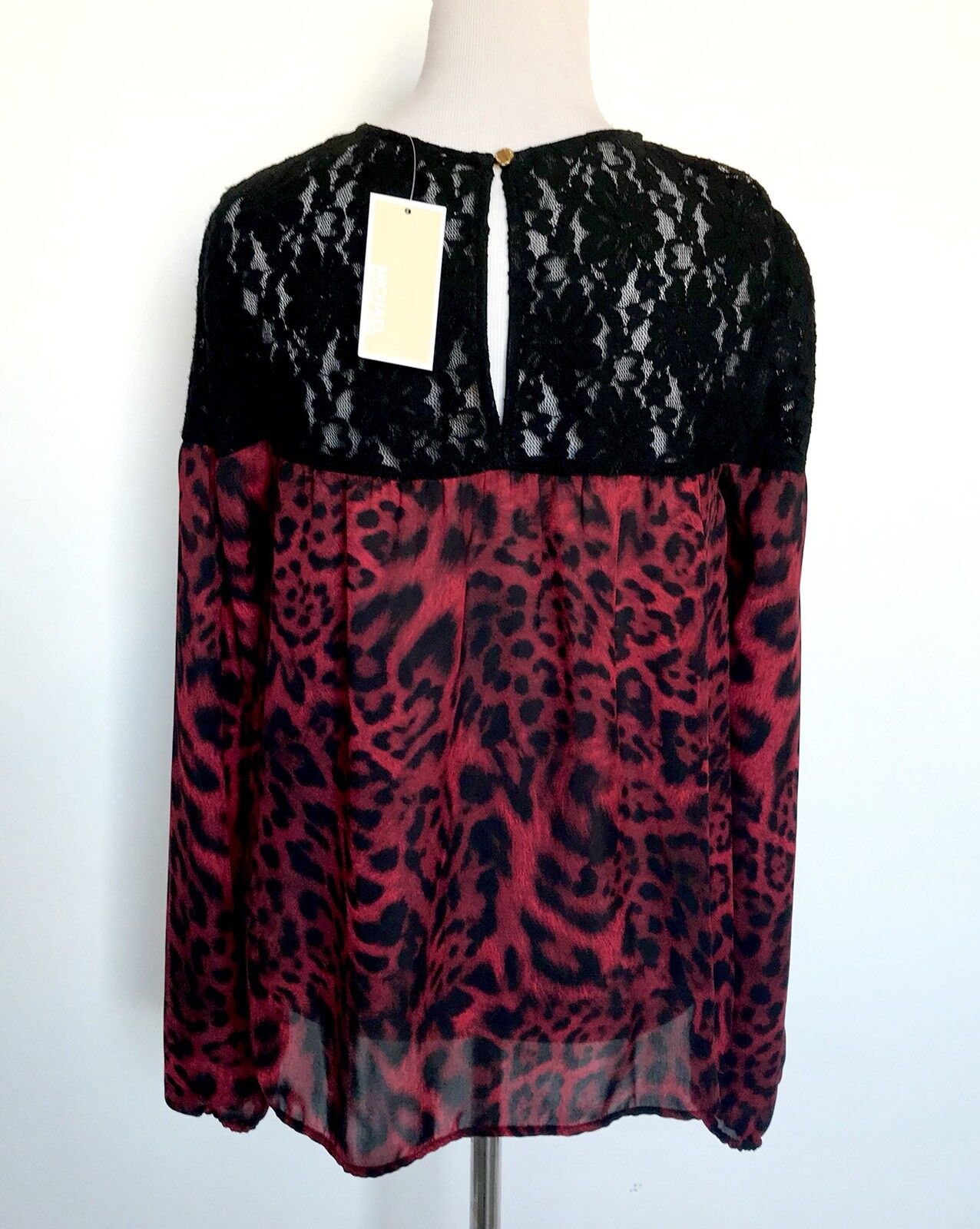 Michael Kors Lace & Leopard Top Red & Black NWT Retails $130 Price $$56 Size S
