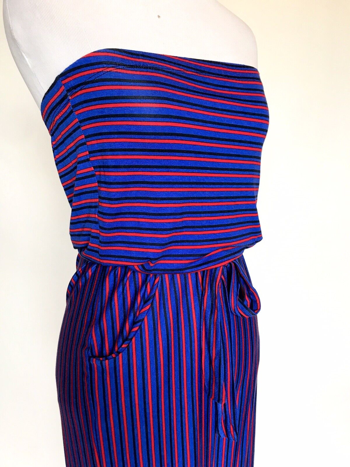 Velvet Torch Strapless Striped Jumpsuit Stretch Retail $78 Price $29 XS NWT