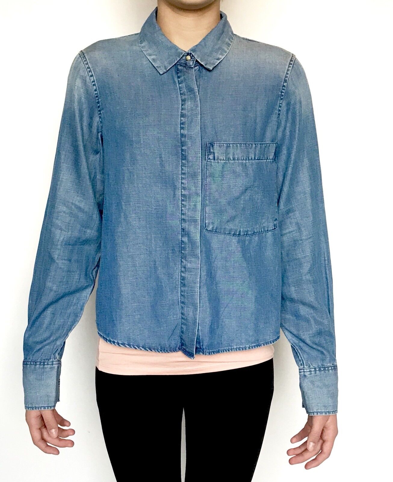 AllSaints Biella Light Denim Shirt NWT Retail $160 Price $75 Size 4 All Saints