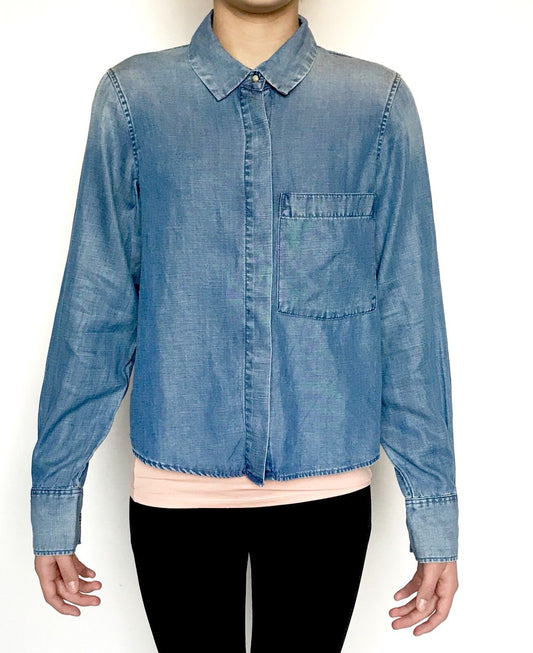AllSaints Biella Light Denim Shirt NWT Retail $160 Price $75 Size 4 All Saints