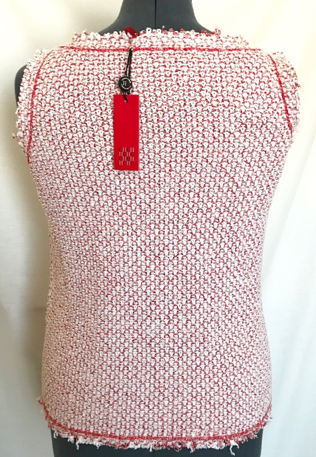 Carolina Herrera Red & White Knit Top NWT Retail $355 Price $145 Size L