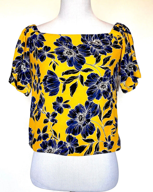 Olivaceous Yellow Off Shoulder Floral Blouse XS Retails $68 Price $22