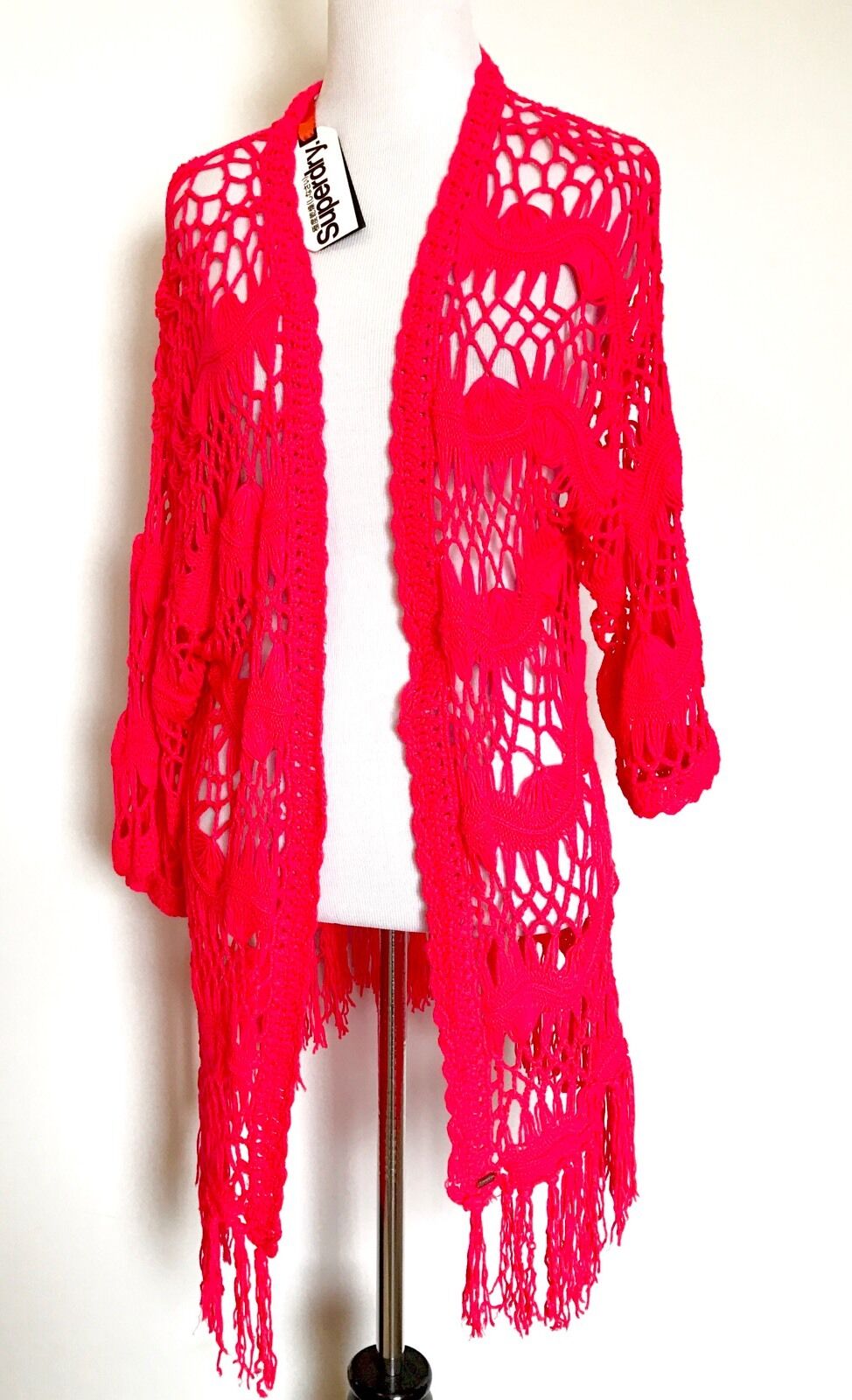 Superdry Red Crochet Cardigan / Cover Up  Size M Retail $54.50 Price $42