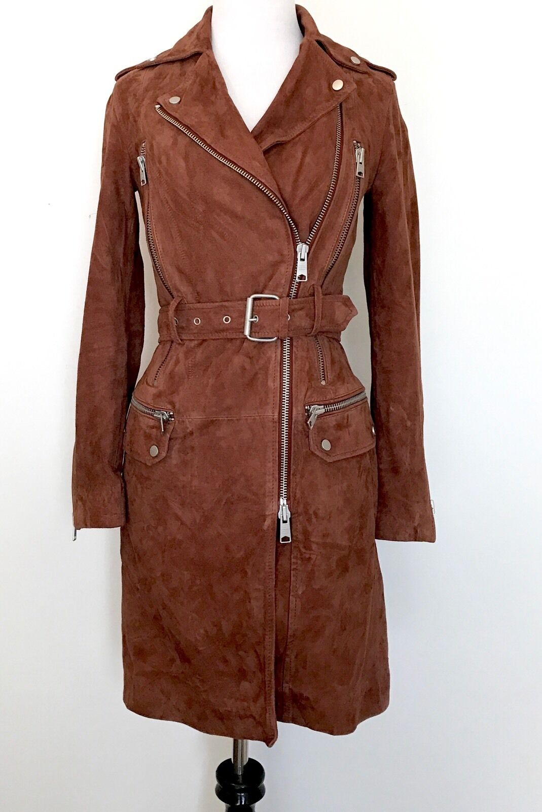 AllSaints Chiltern Brick Brown Leather Coat. NWT Retail $830 Price $455 Size 00