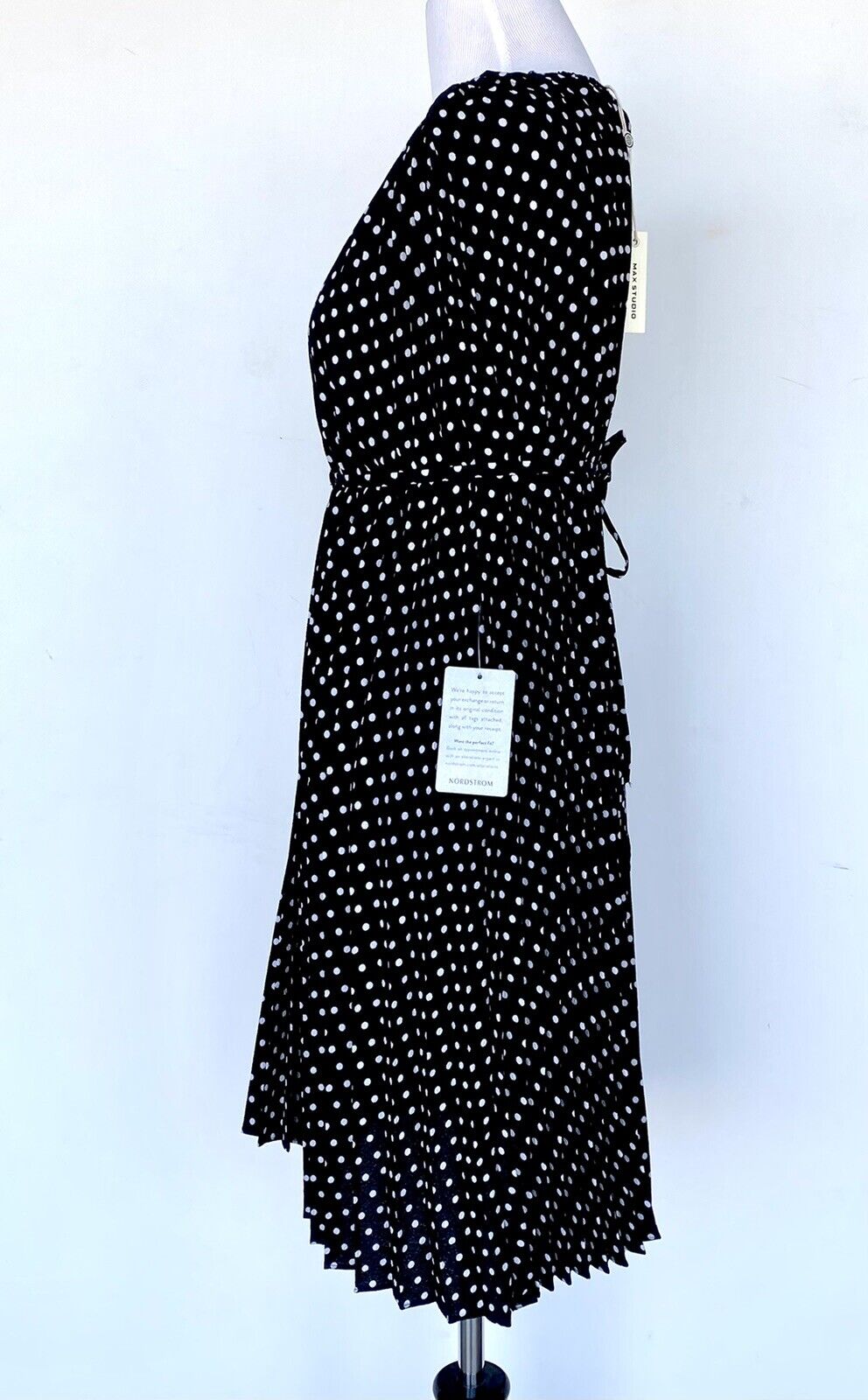 Max Studio Polka Dot Pleated Dress Sleeveless Size XS Retails $148 Price $45 NWT